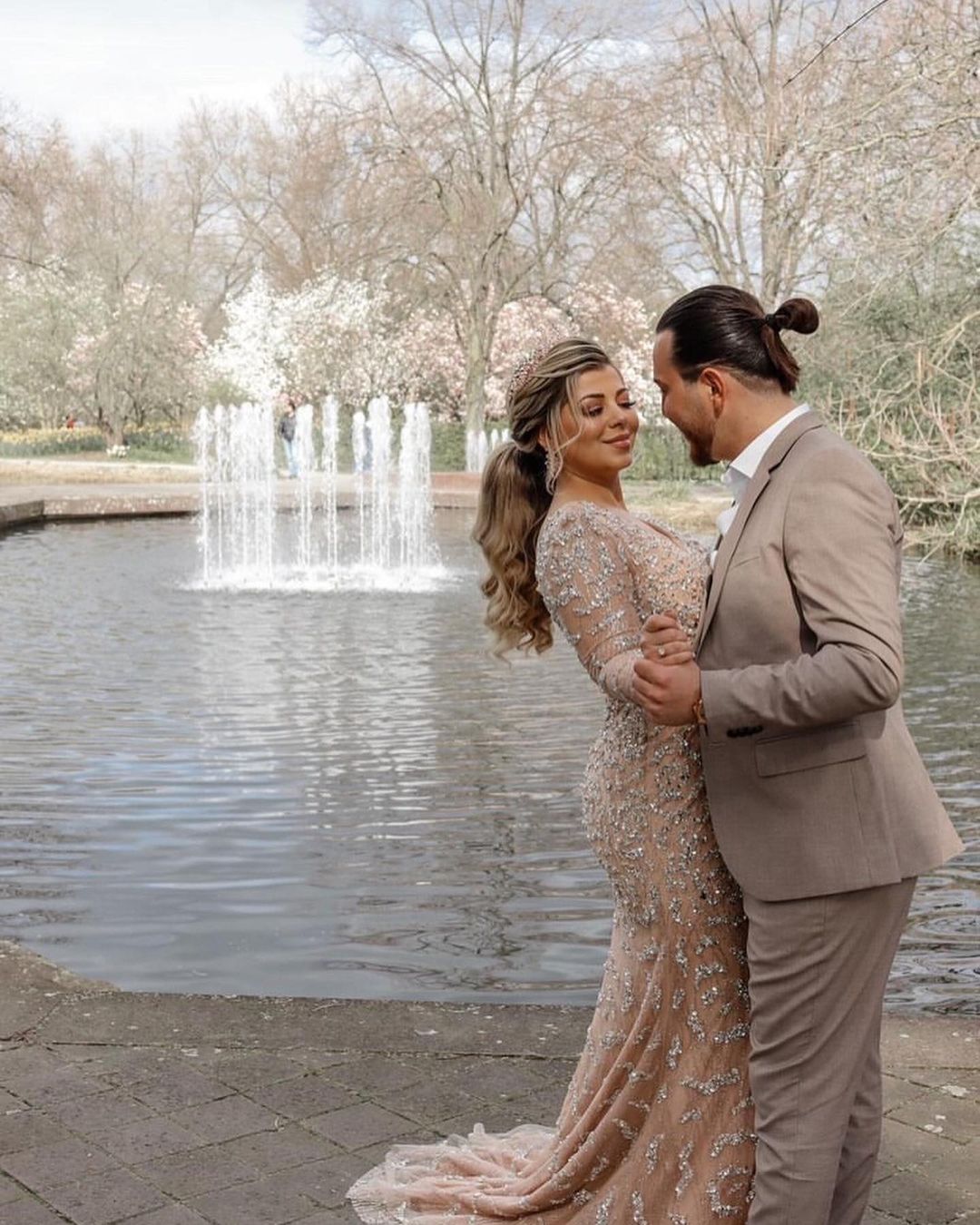 Stunning V-Neck Long Sleeve Mermaid Wedding Dress with Slit BM bride