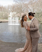 Stunning V-Neck Long Sleeve Mermaid Wedding Dress with Slit BM bride