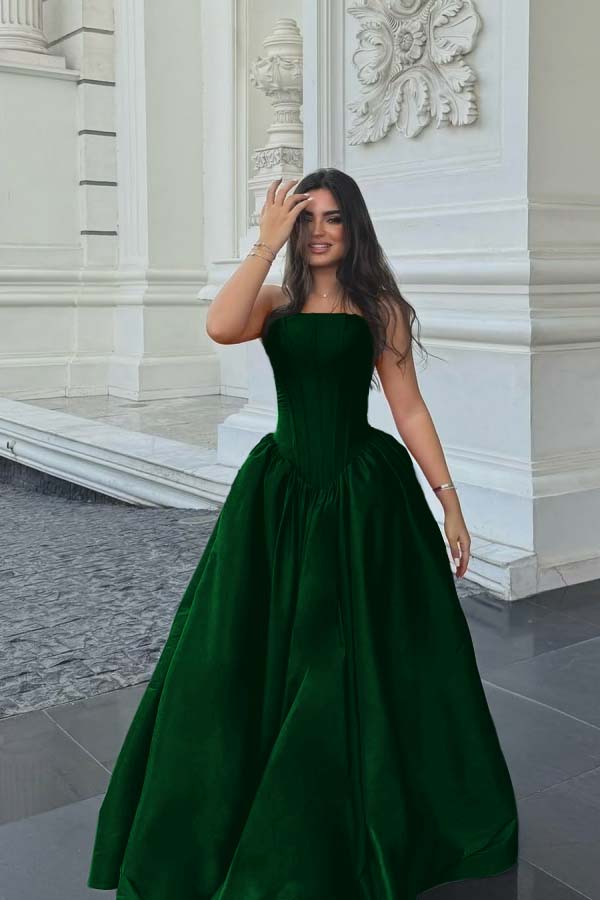 Chic Sleeveless Strapless Long A Line Prom Dress With Pleated BMBRIDE