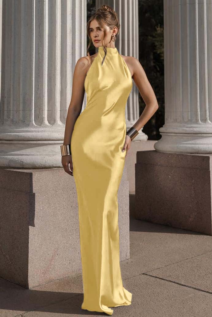 Halter Sleeveless Backless Mermaid Long Prom Dress With Pleated BMBRIDE