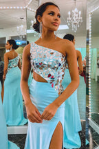 Fashionable Sheath One Shoulder Cut Mirror Sequins Prom Dress BM bride