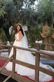 Gorgeous Long A-line V-neck Wedding Dress Tulle Lace With Appliques BM bride