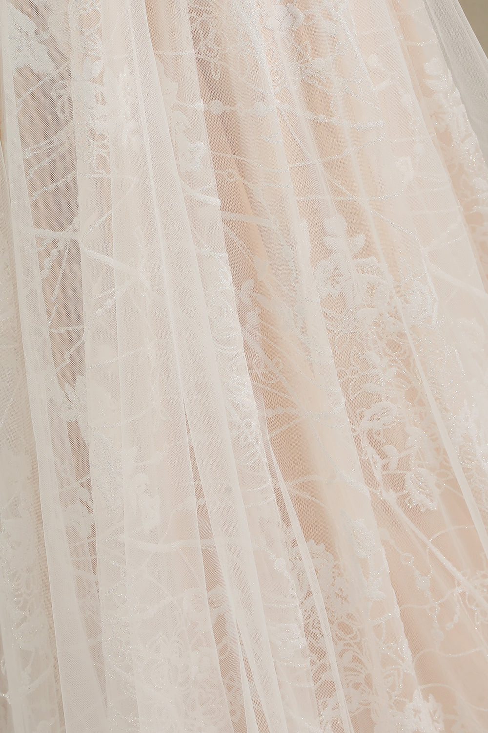 Sheer Long Sleeve A-Line Illusion Tulle Wedding Dress with Lace BM bride