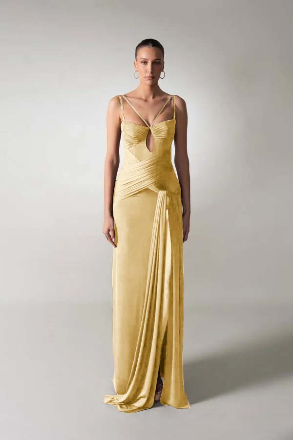 Spaghetti Strap Sleeveless Long Mermaid Prom Dress With Pleated BMBRIDE