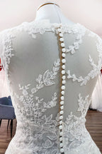 Graceful Jewel Neck Long A-Line Tulle Wedding Dress with Lace Appliques BM bride