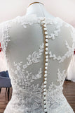Graceful Jewel Neck Long A-Line Tulle Wedding Dress with Lace Appliques BM bride