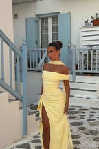 Off the Shoulder Sleeveless Long Mermaid Prom Dress With Split