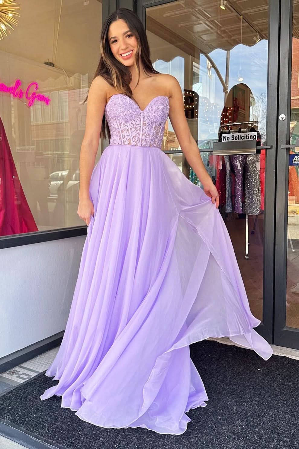 Beautiful A-Line Sweetheart Chiffon Prom Dress with Puff Sleeves BM bride