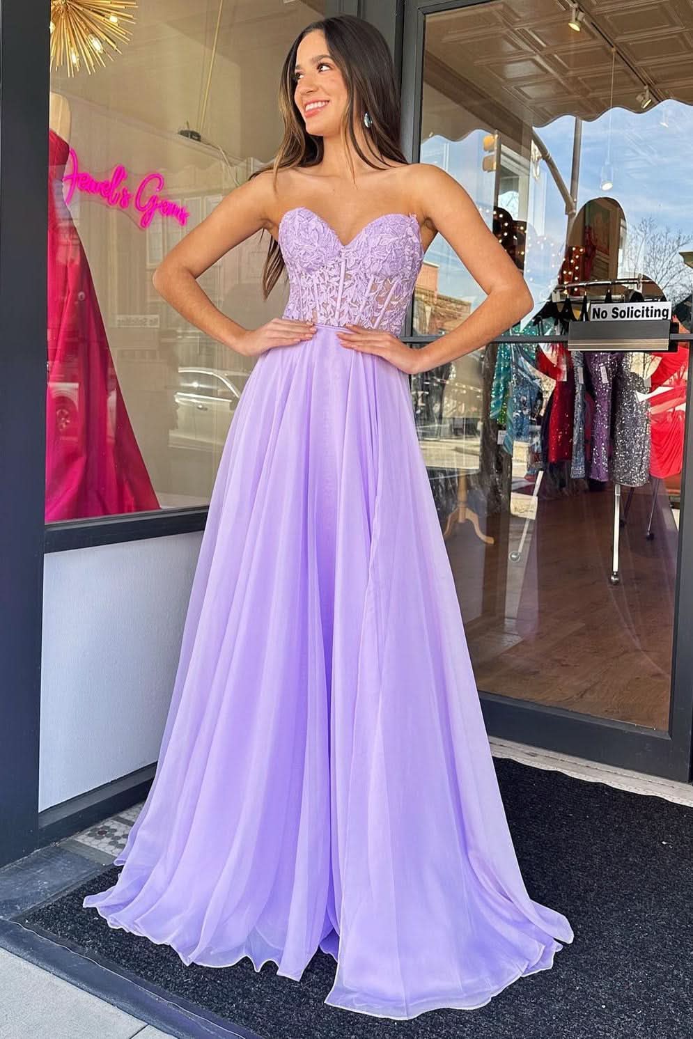 Beautiful A-Line Sweetheart Chiffon Prom Dress with Puff Sleeves BM bride