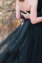 Strapless Black A-line Wedding Dress Floor-length With Tulle BM bride