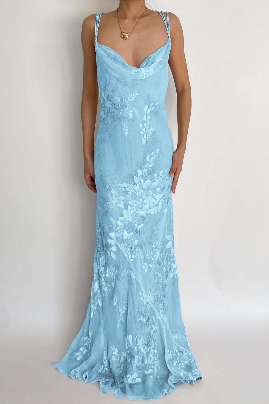Spaghetti Strap Sleeveless Long Mermaid Prom Dress With Appliques BMBRIDE
