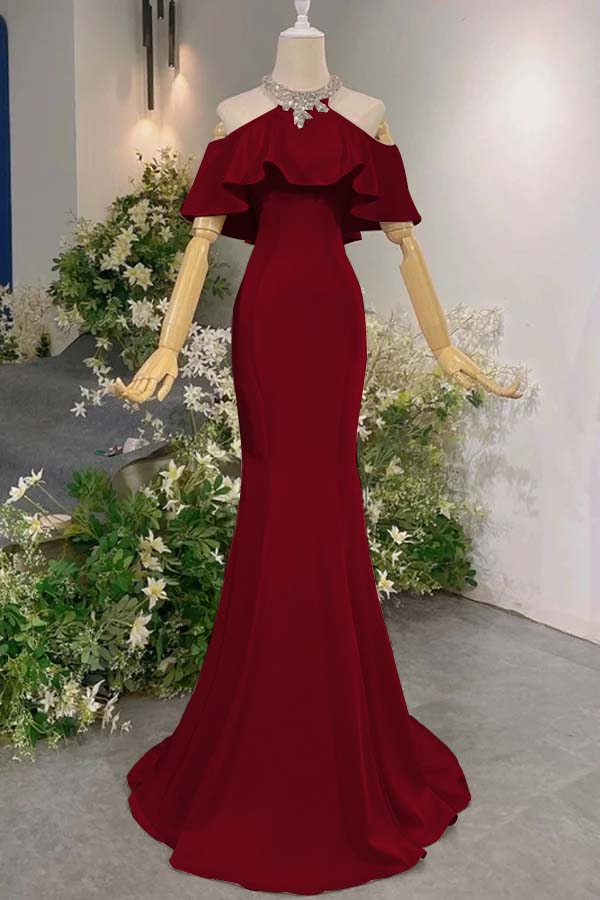 Sleeveless Off the Shoulder Long Mermaid Prom Dress With Pleated BMBRIDE