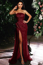 Violet Strapless Mermaid Prom Dress Split With Sequins Beading