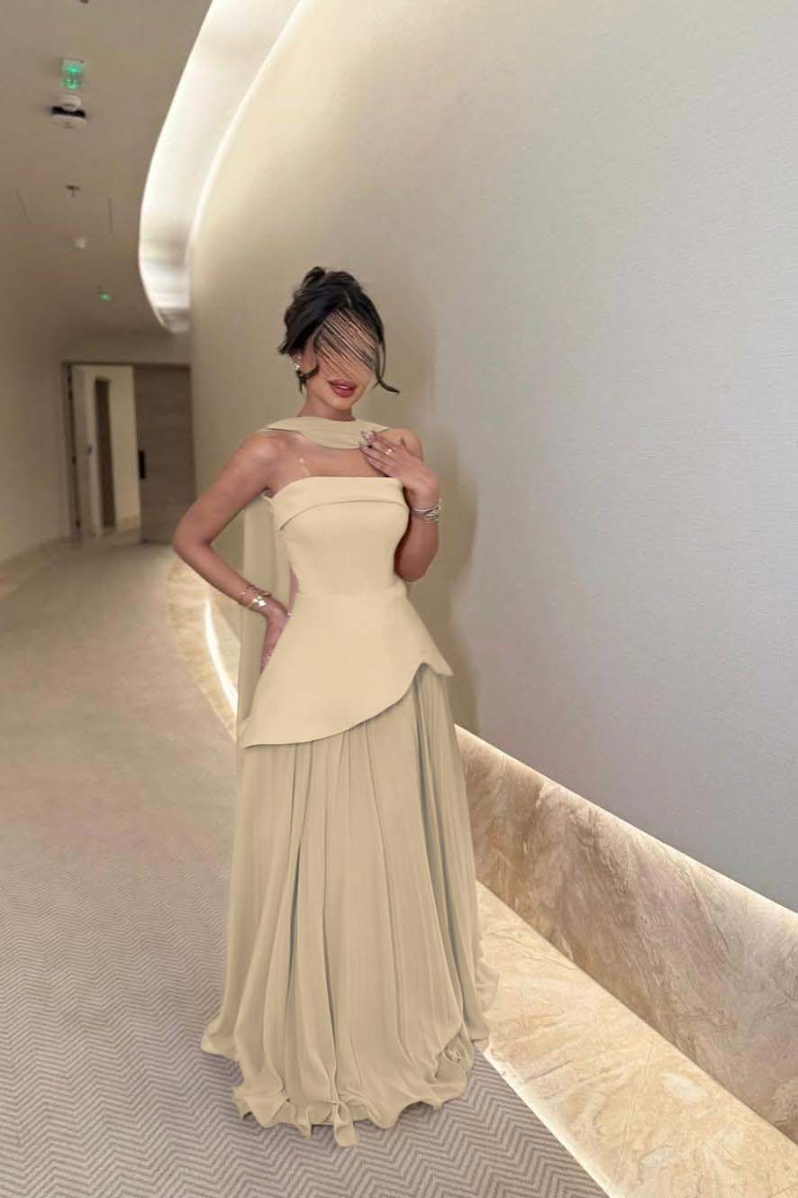 Chic Strapless Sleeveless Long Prom Dress With Ruffles Pleated