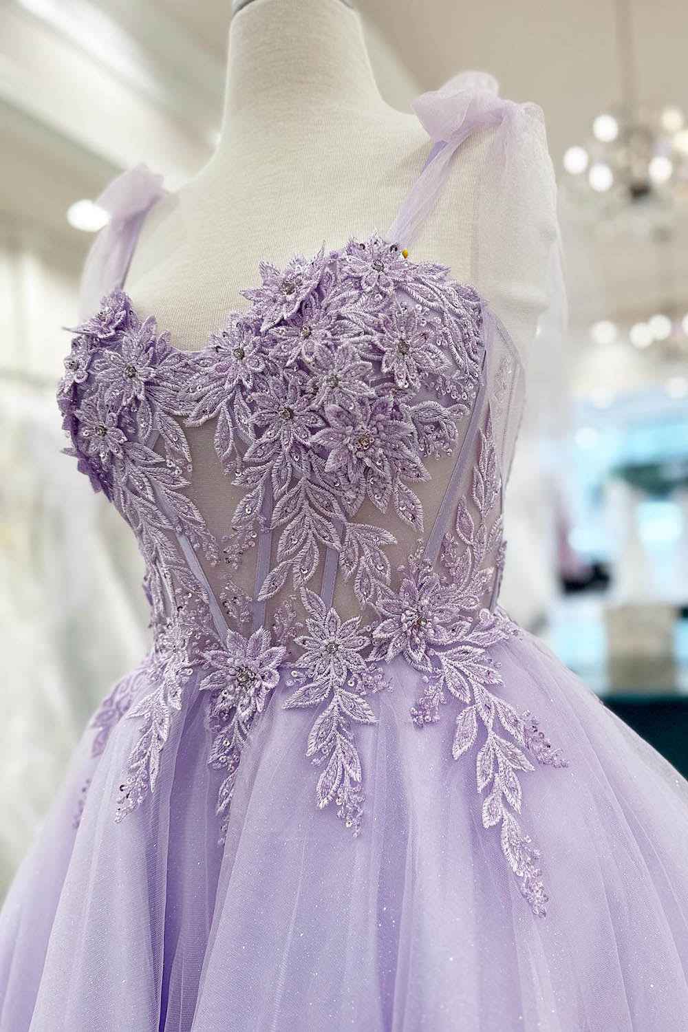 Purple Corset A-Line Tulle Short Flower Homecoming Dress with Lace Bmbride