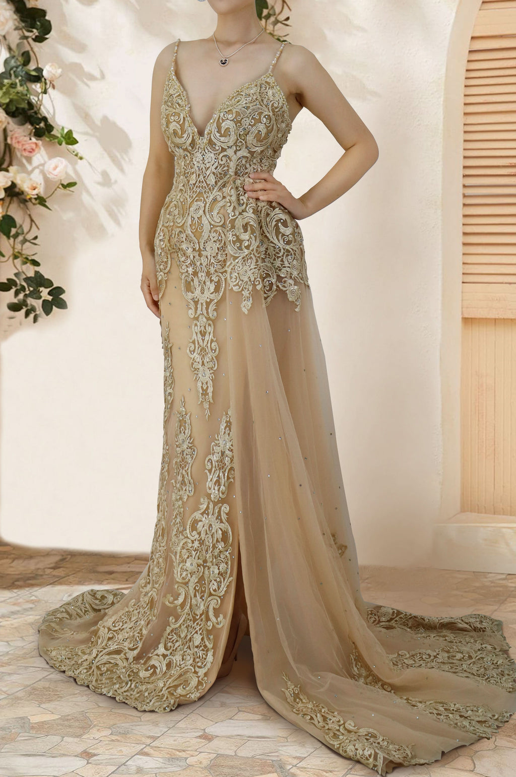 Beach Spaghetti-Strap Boho Sleeveless Long Prom Dress with Appliques BM bride