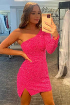 Blue Sequins Homecoming Dress with Sleeves Bmbride