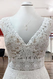 V-Neck Long A-Line Tulle Wedding Dress with Lace Appliques BM bride