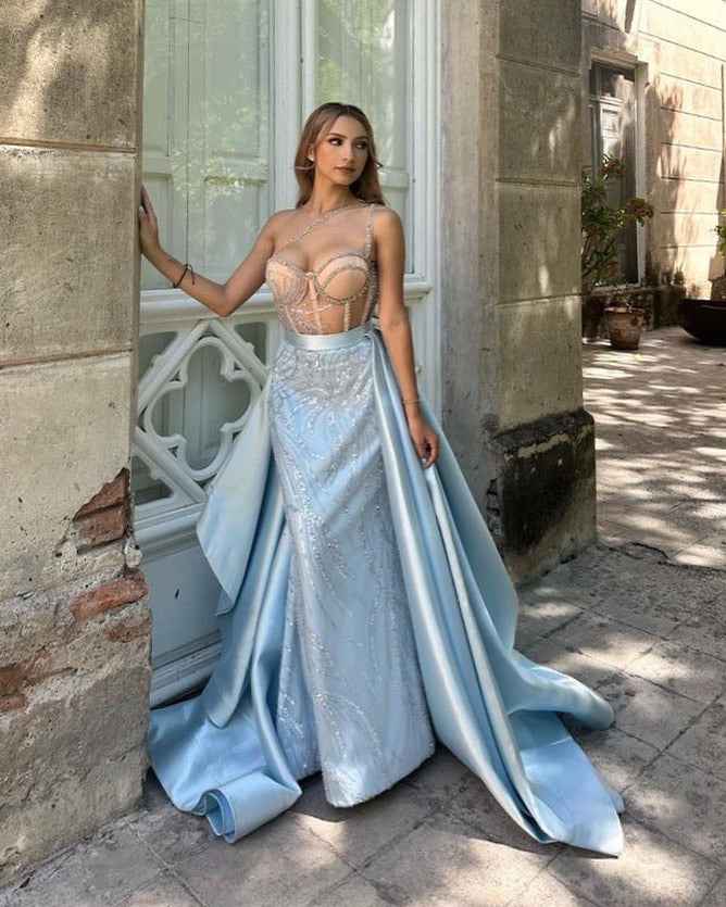 Sweetheart One-Shoulder Sleeveless Long Mermaid Prom Dress With Sequins And Embroidery HF0011