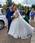 Long Sleeves A-Line Sweetheart Tulle Wedding Dress With Sleeves BM bride