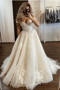 A-Line Jewel Wedding Dress Floor Length Lace BM bride