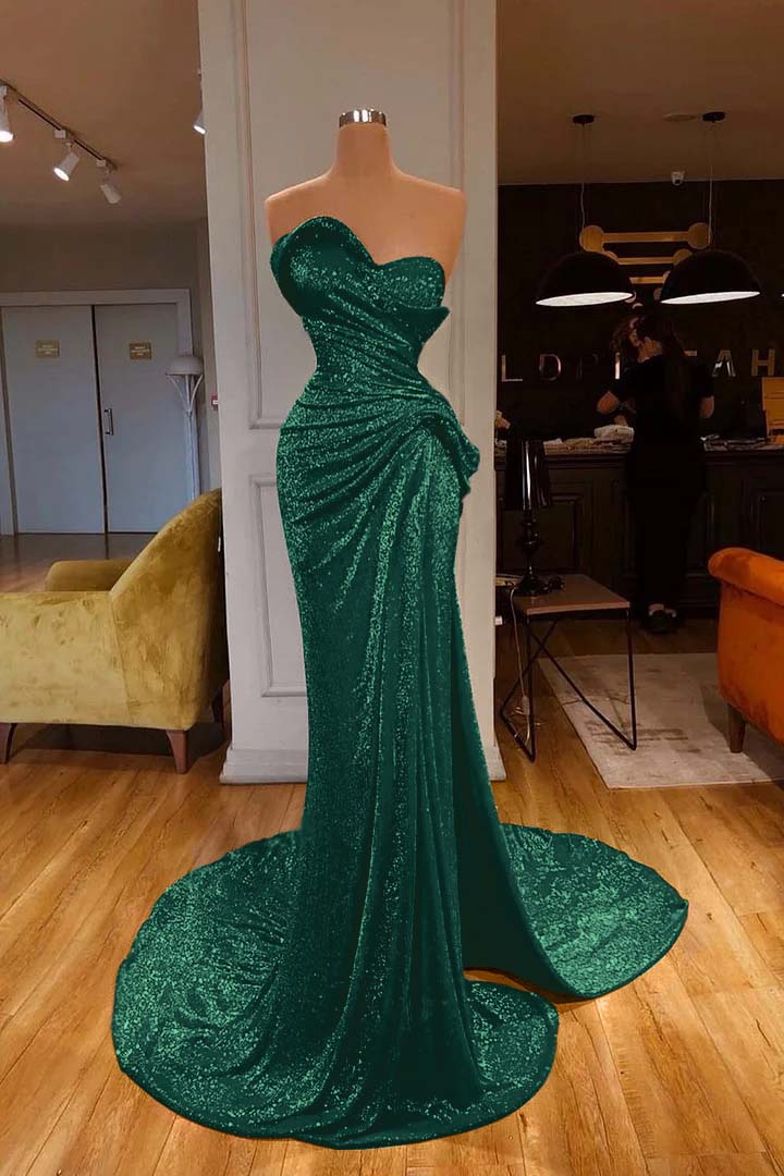 Strapless Sweetheart Sleeveless Long Mermaid Prom Dress Red With Sequins BMBRIDE