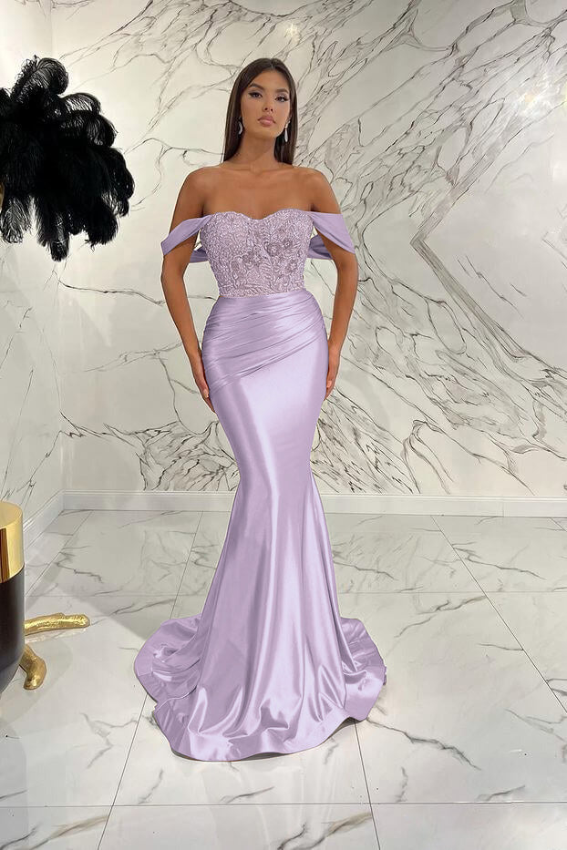 Gorgeous Off the Shoulder Mermaid Sequins Prom Dress With Beading Pleated BMBRIDE