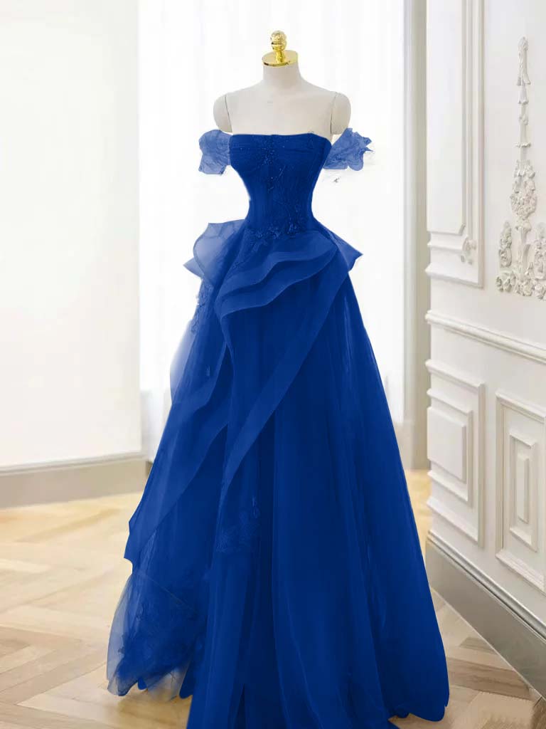 Tulle Off the Shoulder Sleeveless Long Prom Dress With Appliques BMBRIDE