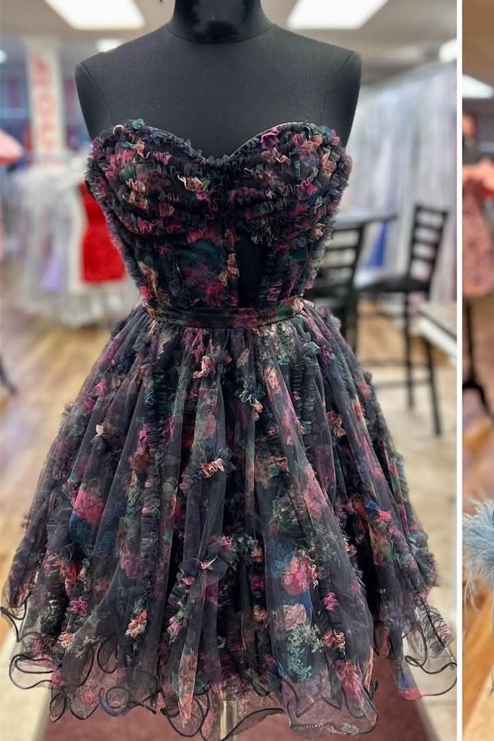 Delightful A-Line Strapless Floral Homecoming Dress BM bride