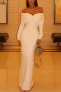 Off the Shoulder Long Sleeves Long Mermaid Prom Dress With Pleated