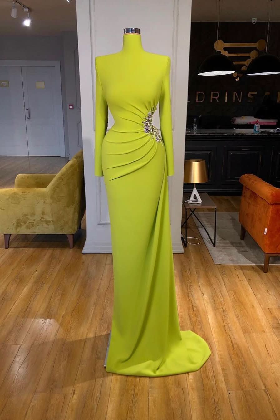 Long Sleeves High-Neck Mermaid Evening Dress BM bride