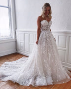 A-Line Floor-Length Wedding Dress with Sweetheart Lace BM bride