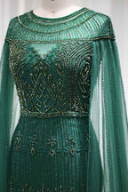 Jewel Neck Mermaid Prom Dress Cap Sleeves Tulle With Appliques Diamond