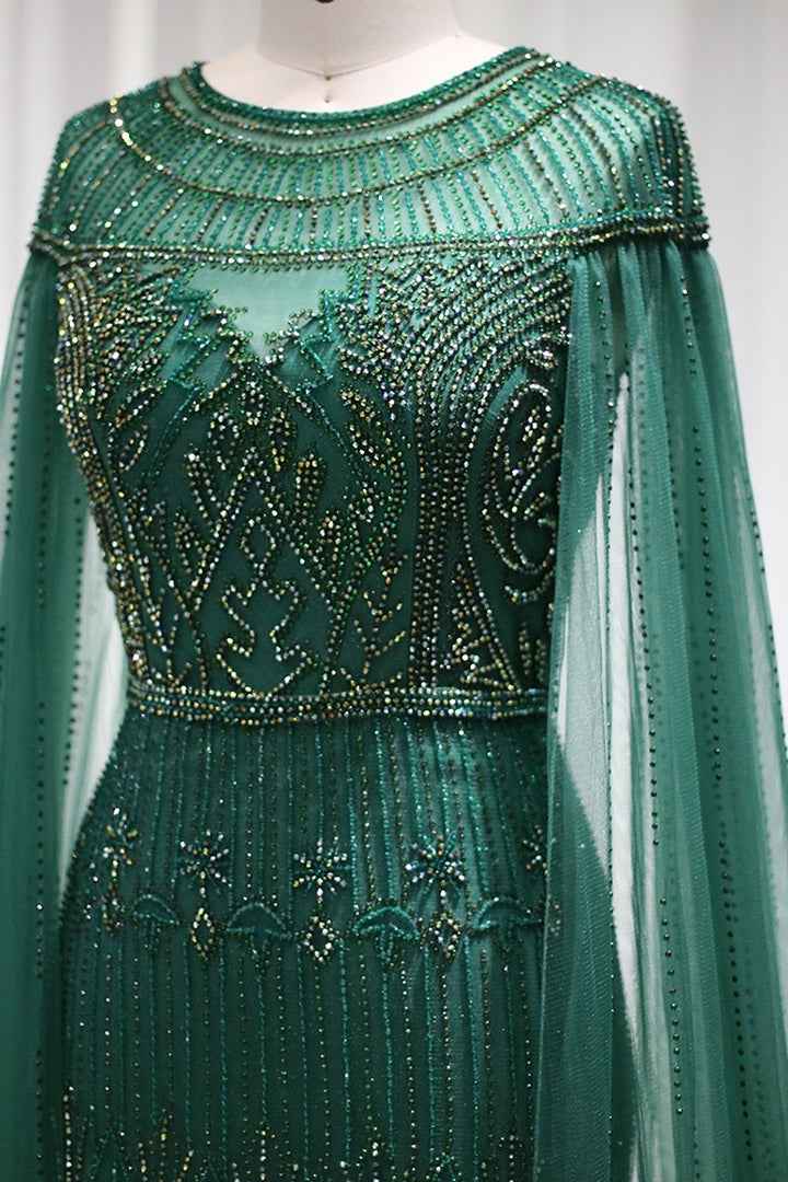 Jewel Neck Mermaid Prom Dress Cap Sleeves Tulle With Appliques Diamond