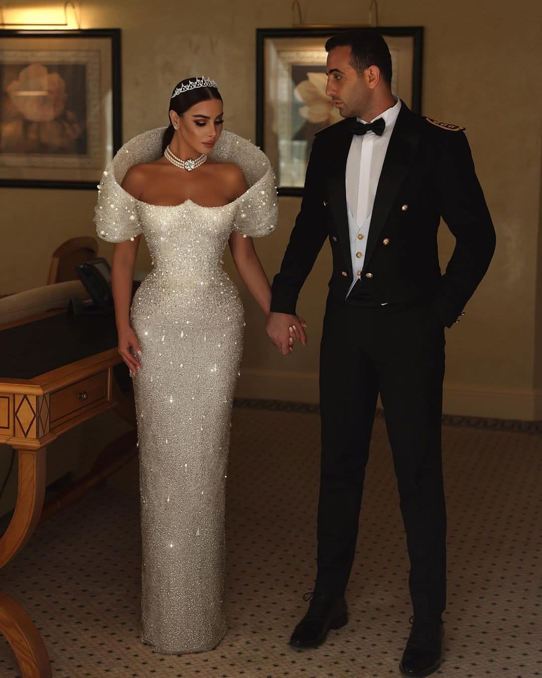 White Long Mermaid Wedding Dress with Sequins, Sleeveless with Beading BM bride