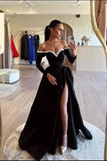Black Prom Dress Long A Line Pleated High Slit BM bride