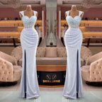 Straps Sweetheart Mermaid Sequin Split Evening Dress with Pleated Glamour BM bride