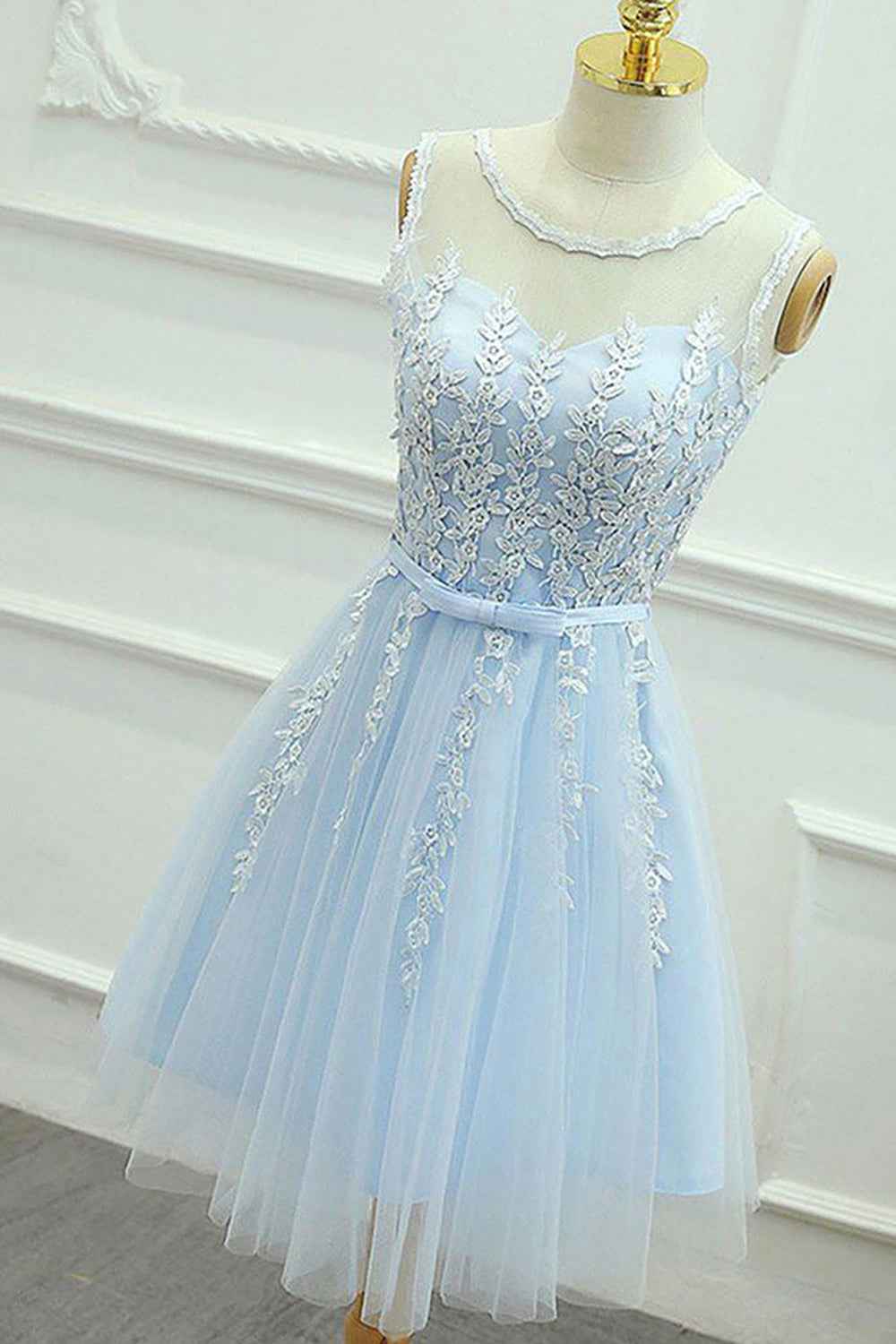 Blue Round Neck A Line Homecoming Dress