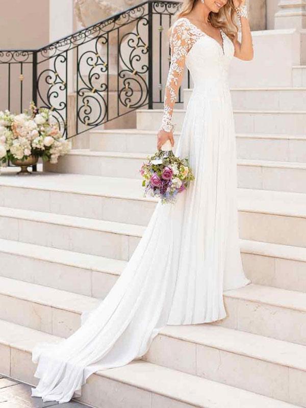 Long Sleeve Lace Tulle Wedding Dress BM bride