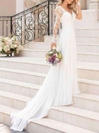 Long Sleeve Lace Tulle Wedding Dress BM bride