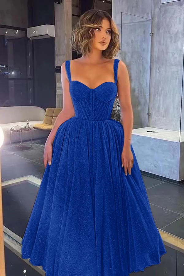 Gorgeous Spaghetti Strap Sweetheart Sequins Prom Dress With Tulle BMBRIDE
