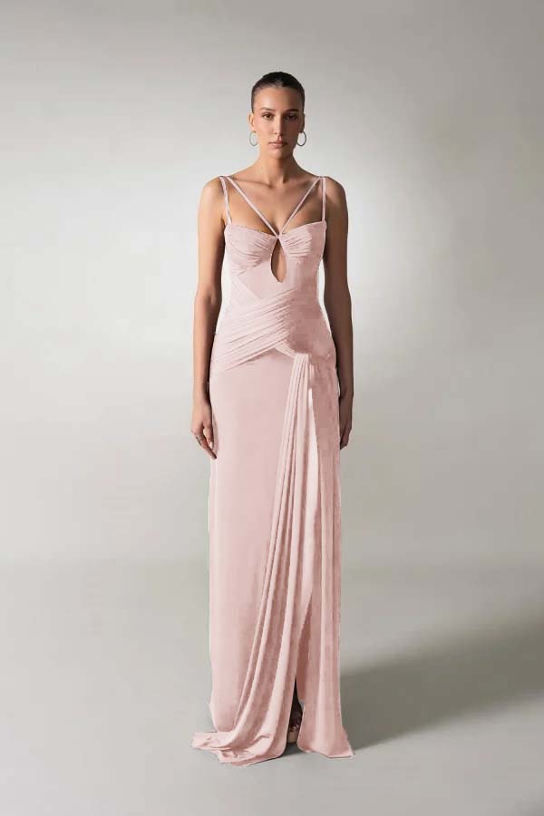 Spaghetti Strap Sleeveless Long Mermaid Prom Dress With Pleated BMBRIDE