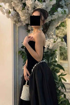 Shinning Black Strapless Sleeveless Long Prom Dress With Beading