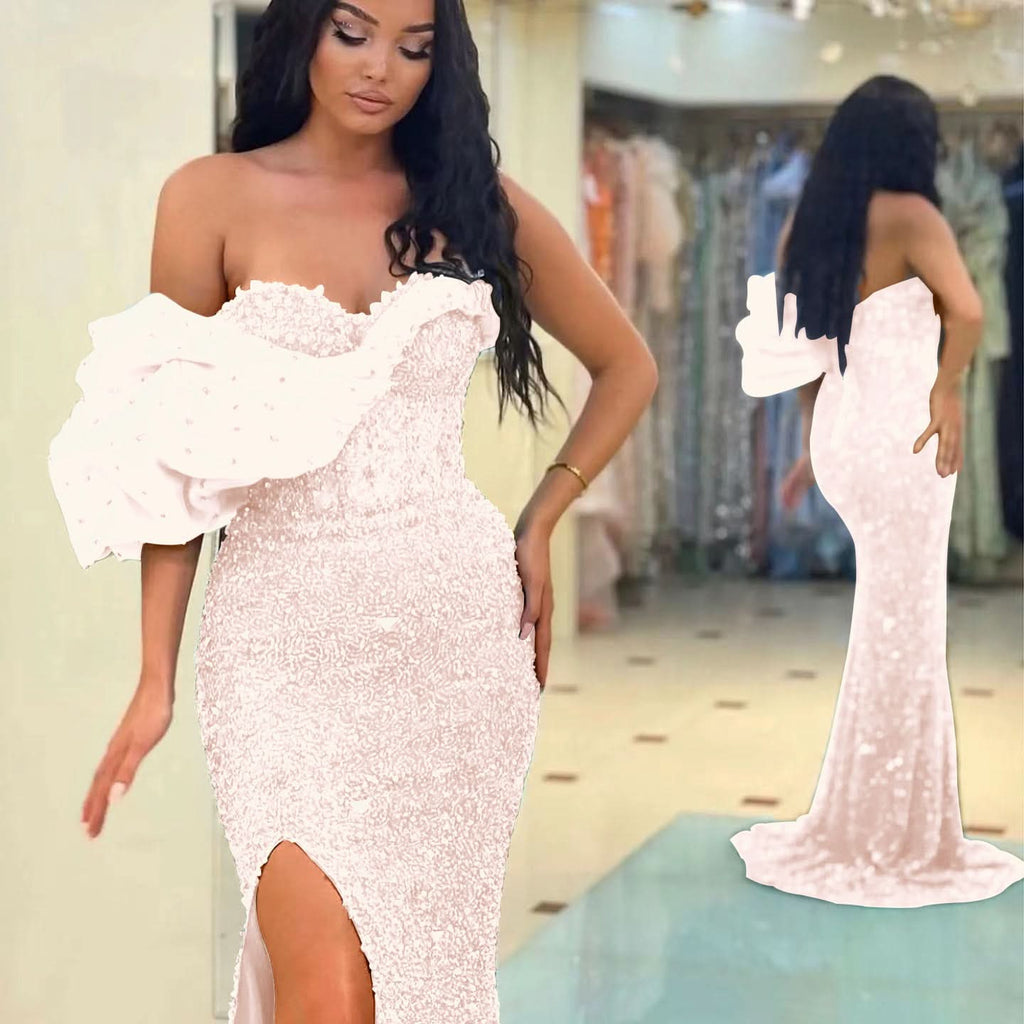 Gorgeous Off-The-Shoulder One Shoulder Sweetheart Mermaid Evening Dress with Sequins BM bride