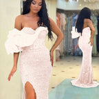 Gorgeous Off-The-Shoulder One Shoulder Sweetheart Mermaid Evening Dress with Sequins BM bride