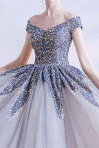 Gorgeous Off the Shoulder Long Ball Grown Prom Dress With Sweetheart Sequins