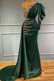 Dark Green One Shoulder Mermaid Prom Dress BM bride