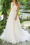 Sleeveless Tulle Lace Beach Wedding Dress BM bride
