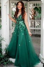 Stunning A-Line Green V-Neck Sequins Long Prom Dress BM bride