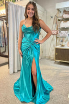 Stunning Red Strapless Twist-Front Mermaid Long Dress with Slit BM bride